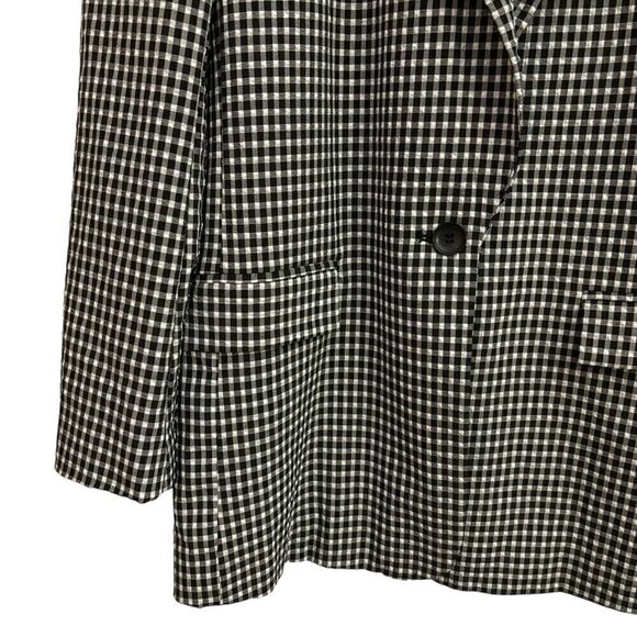 Zara Black and White Gingham Single Button stretch Seersucker Blazer Size 4 - Picture 2 of 5